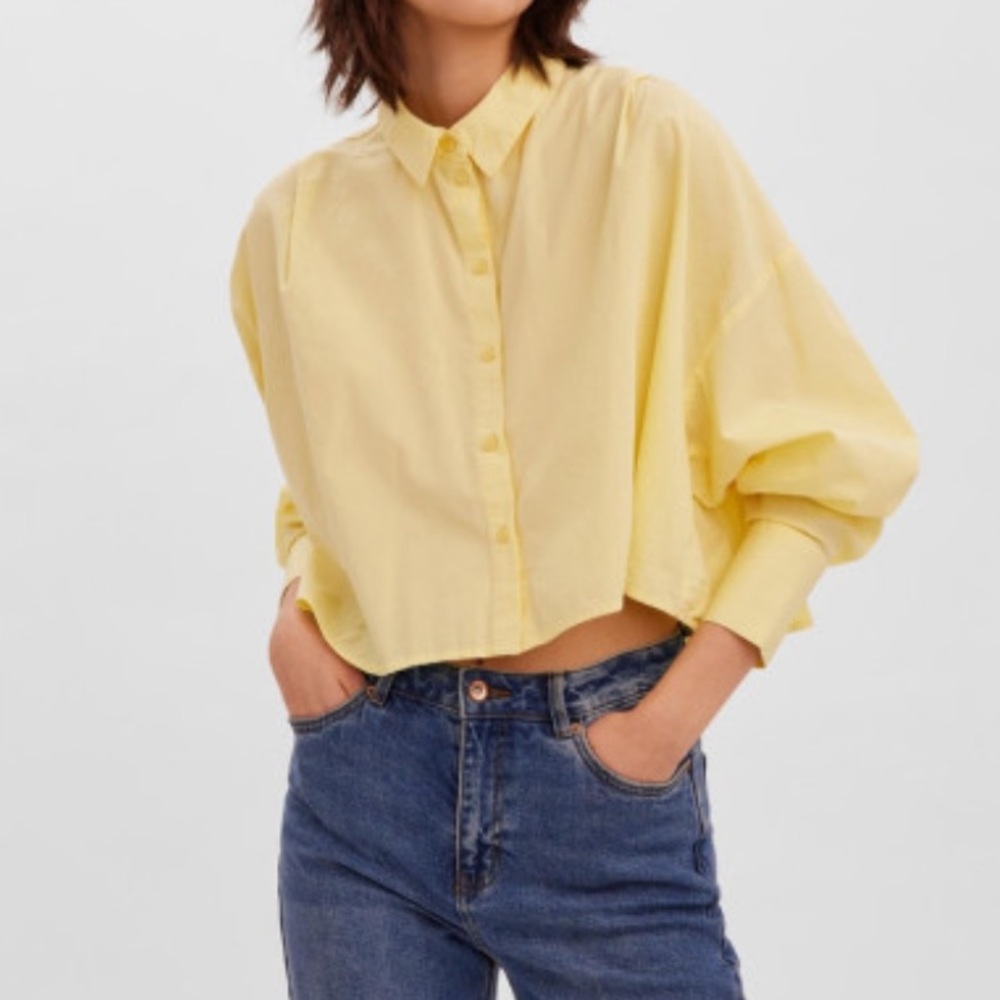 Cropped lightweight button up blouse